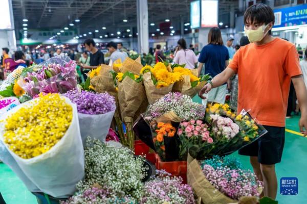 <p>　　7月12日晚，游客在昆明斗南花卉交易市场内挑选鲜花。 新华社记者 陈欣波 摄</p>